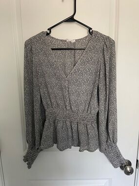 Sienna Sky Black & White Smocked Peplum Blouse